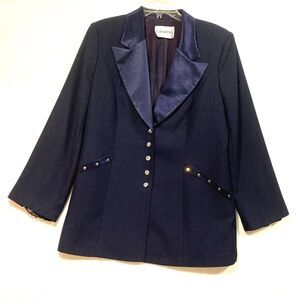Vintage Caramia Womens Blazer Jacket L Navy Blue Rhinestone Buttons